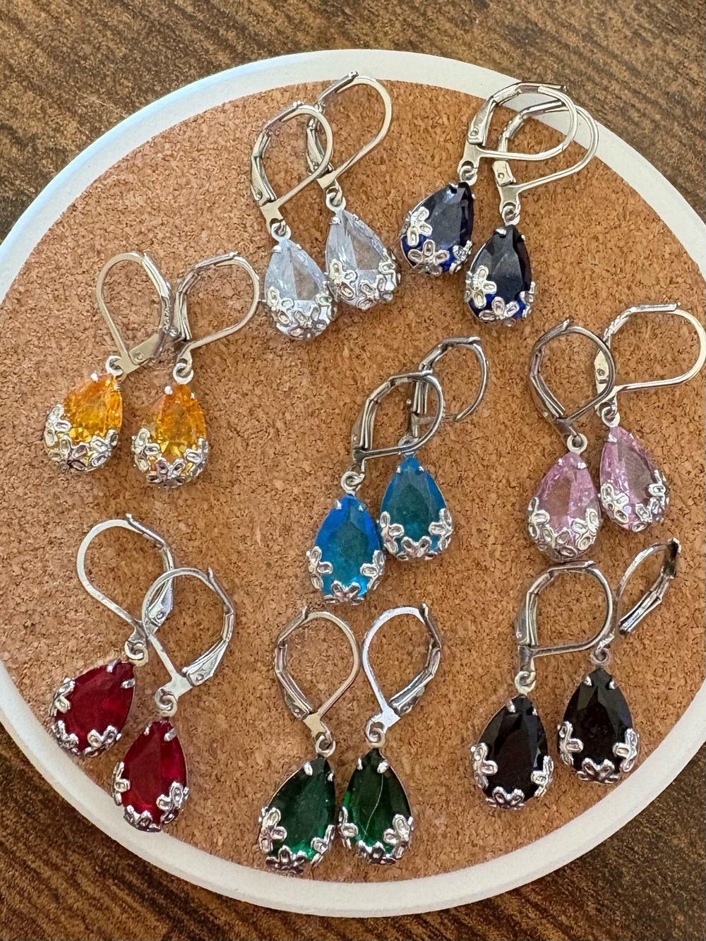 Elegant Teardrop Crystal Leverback Earrings - set of 8 pairs